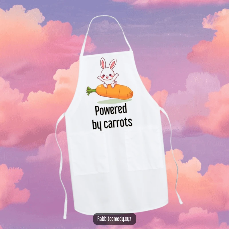 Funny Kawaii Rabbit Apron: Whimsical character in mid-leap over a giant carrot, perfect for a fun-loving cook.