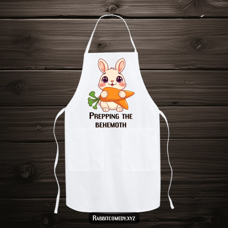 Funny Apron: A humorous apron design of a rabbit with wide eyes, surprised by a giant carrot.