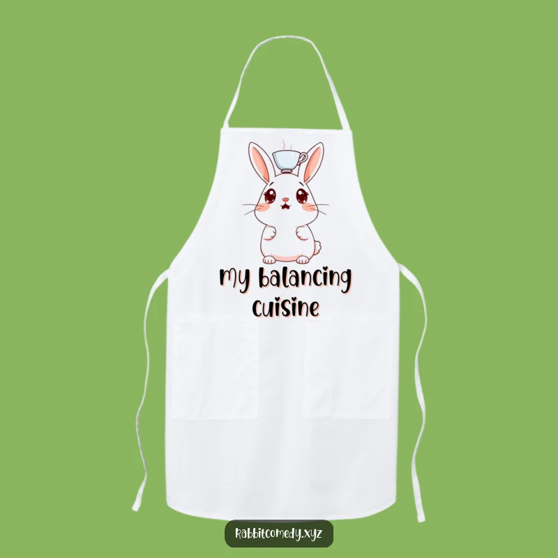 Funny Surprised Rabbit Apron, Kitchen Teacup Balance, Humorous Cooking Gift