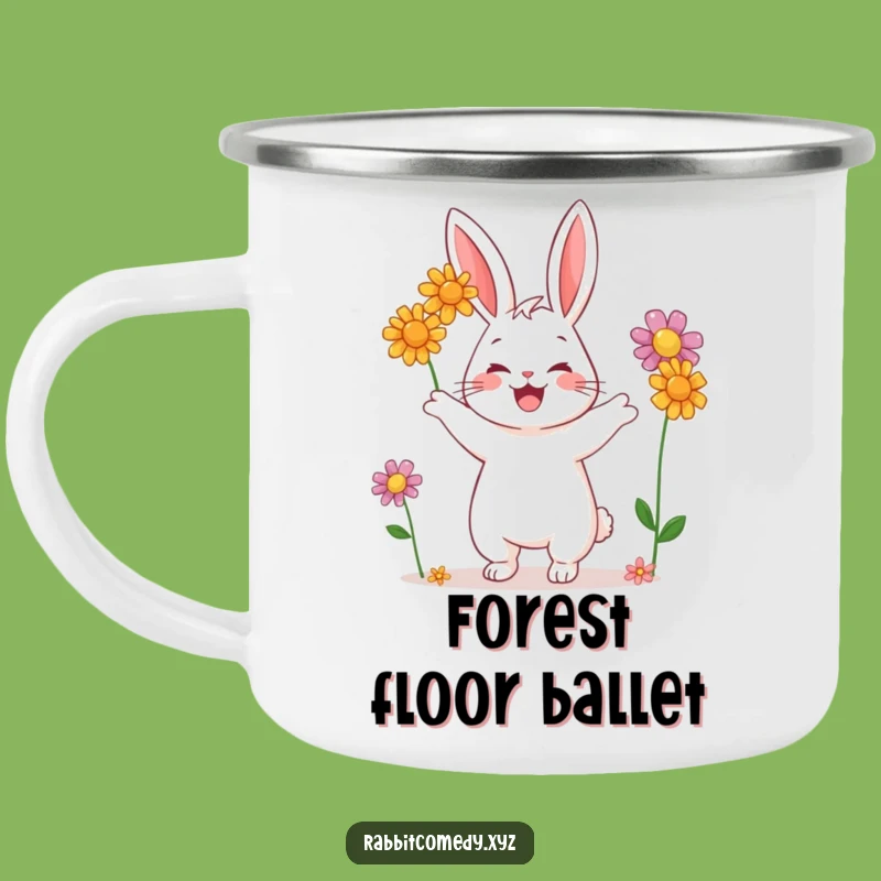 Funny Rabbit Juggling Flowers Camping Mug: Adventure Fuelled by Cheerful Art