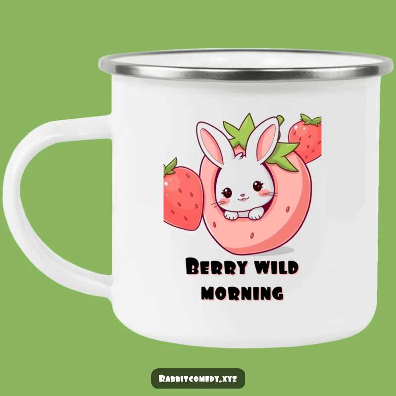Funny Camping Mug: Kawaii Rabbit Strawberry Peek, Outdoor Treat, Great Gift