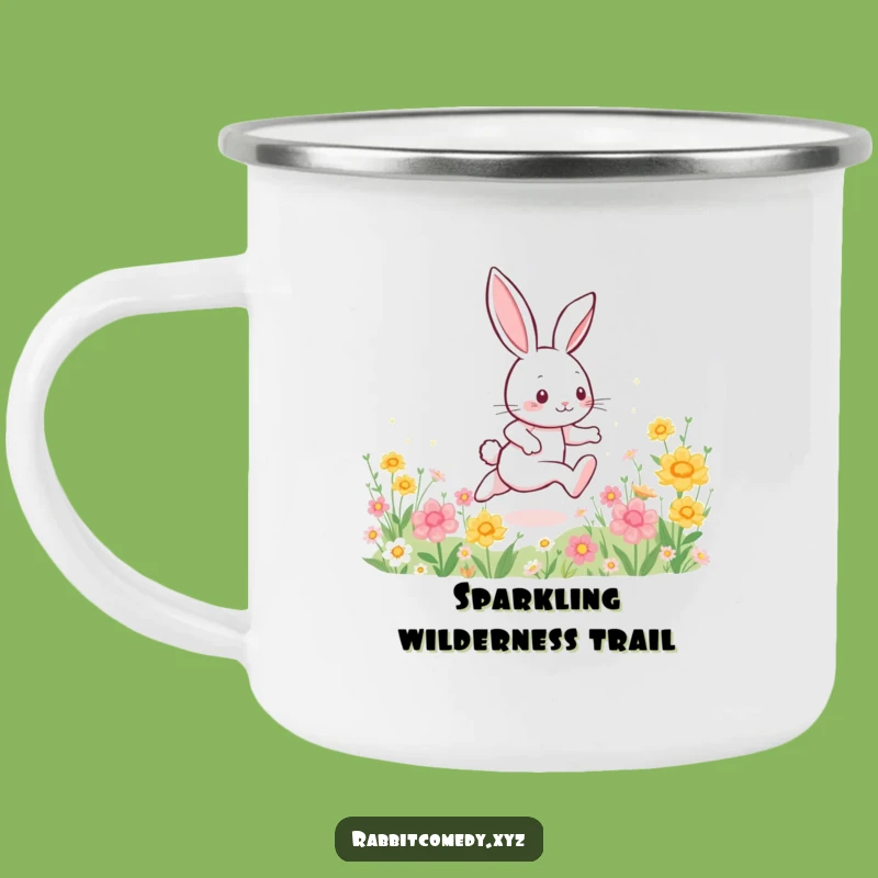 Funny Energetic Rabbit Camping Mug, Outdoor Sparkle Trail, Adventurous Humorous Cup