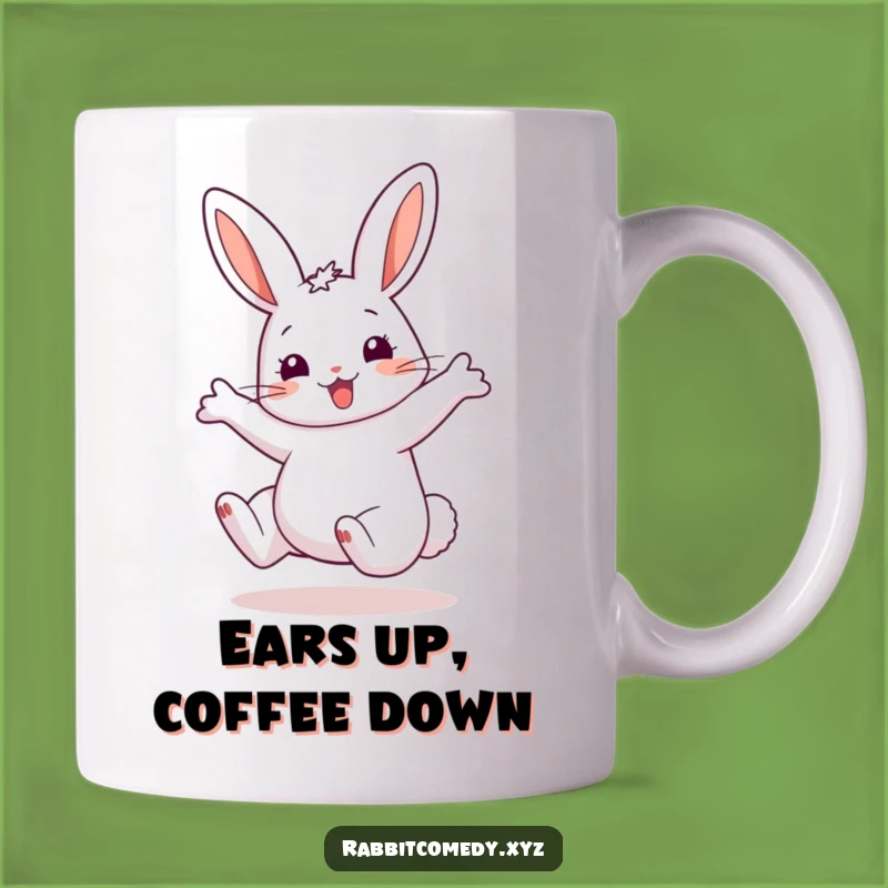 Funny Rabbit Cartwheel Mug: Exaggerated Ears Character Makes a Hilarious Gift