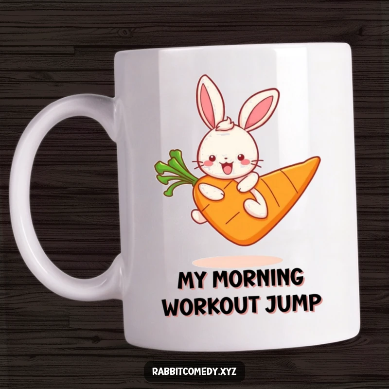 Funny kawaii rabbit character joyfully hopping up and down on an oversized carrot, conveying excitement and pure delight.