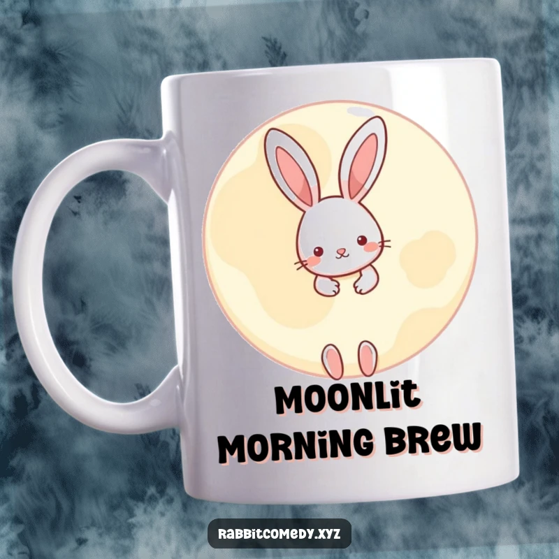 Funny little rabbit peeking playfully from behind a large, round moon, creating a sense of wonder and cute mystery.