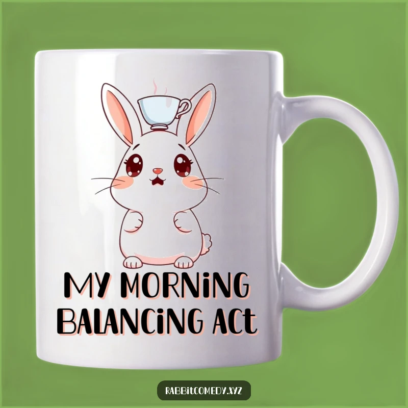 Funny Surprised Rabbit Mug, Teetering Teacup Head Balance, Hilarious Gift Idea