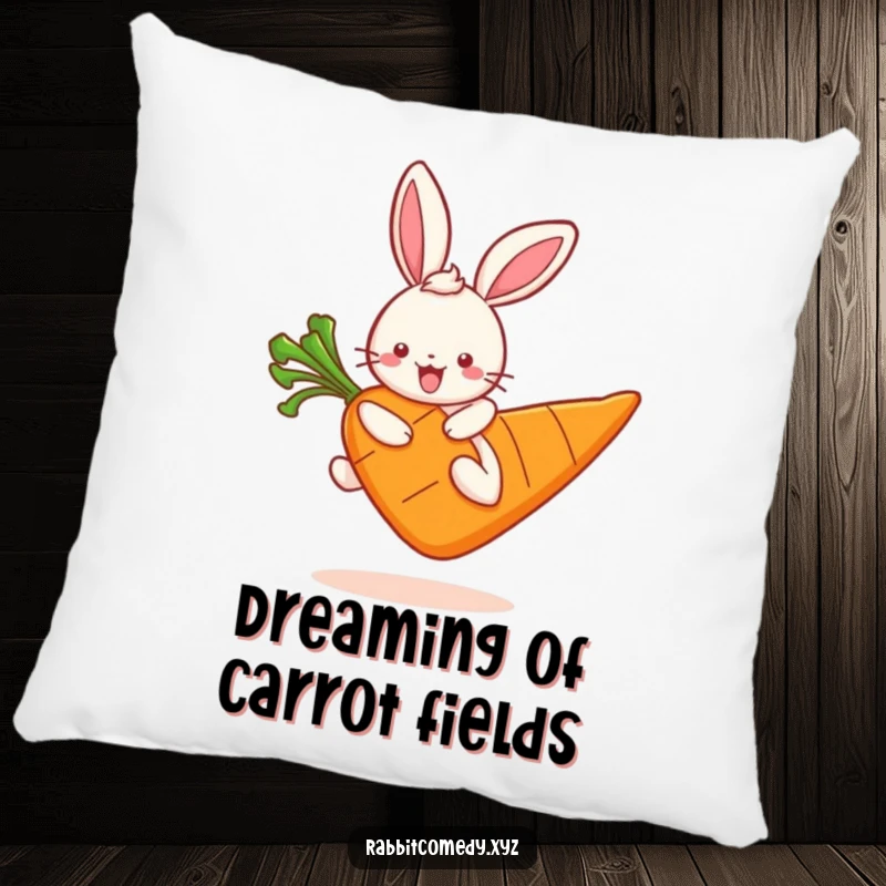 Funny kawaii rabbit character nestled happily on a giant carrot, a cuddly and cute pillow for ultimate comfort.