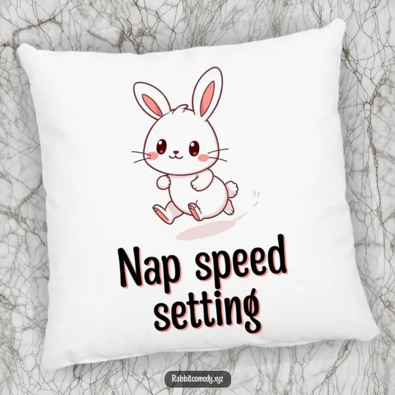 Funny Kawaii rabbit pillow, dashing playfully, leaving a dust trail, a soft and cute design for comfort and smiles.