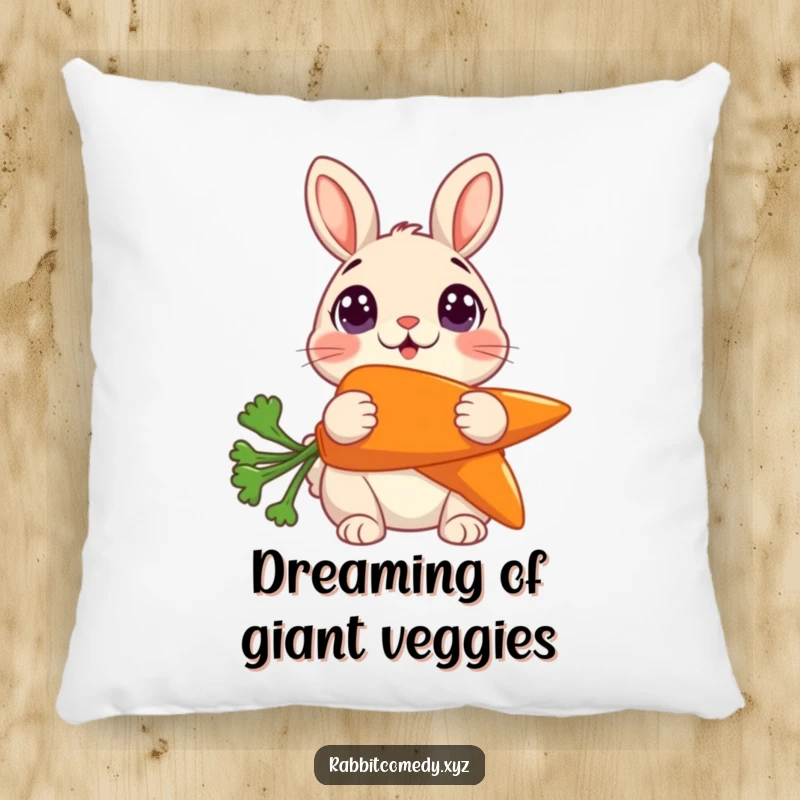 Funny Pillow: A soft pillow showcasing a rabbit with wide, astonished eyes holding a huge carrot.