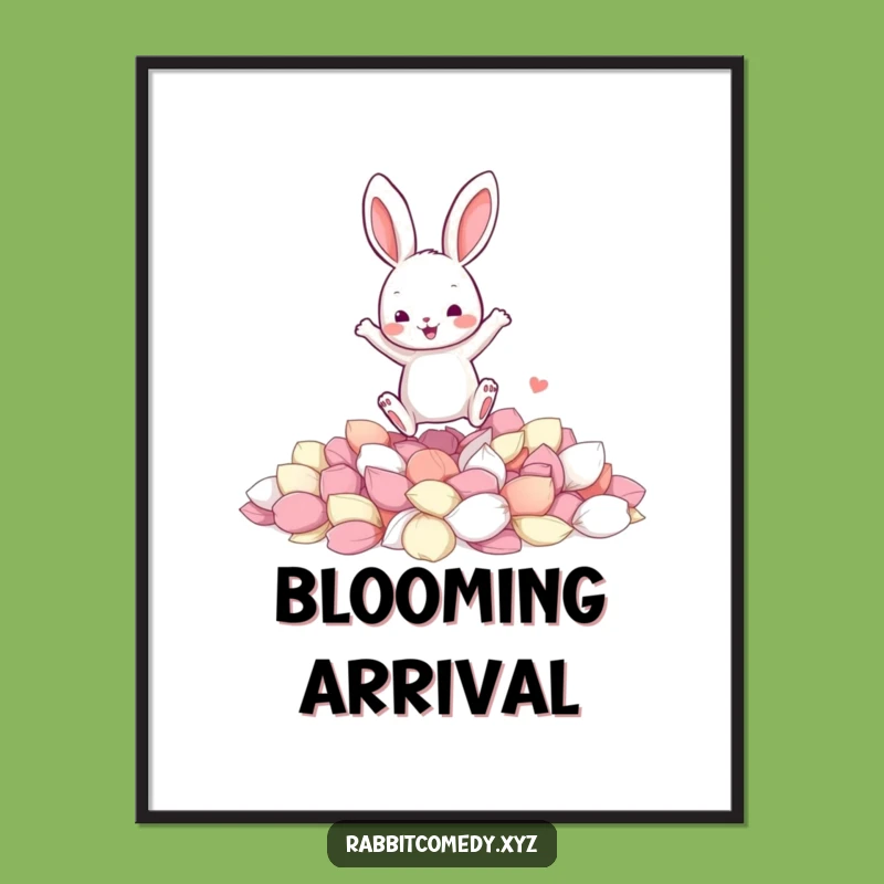 Funny Jumping Rabbit Digital Art - Petal Landing Print - Instant Spring Decor