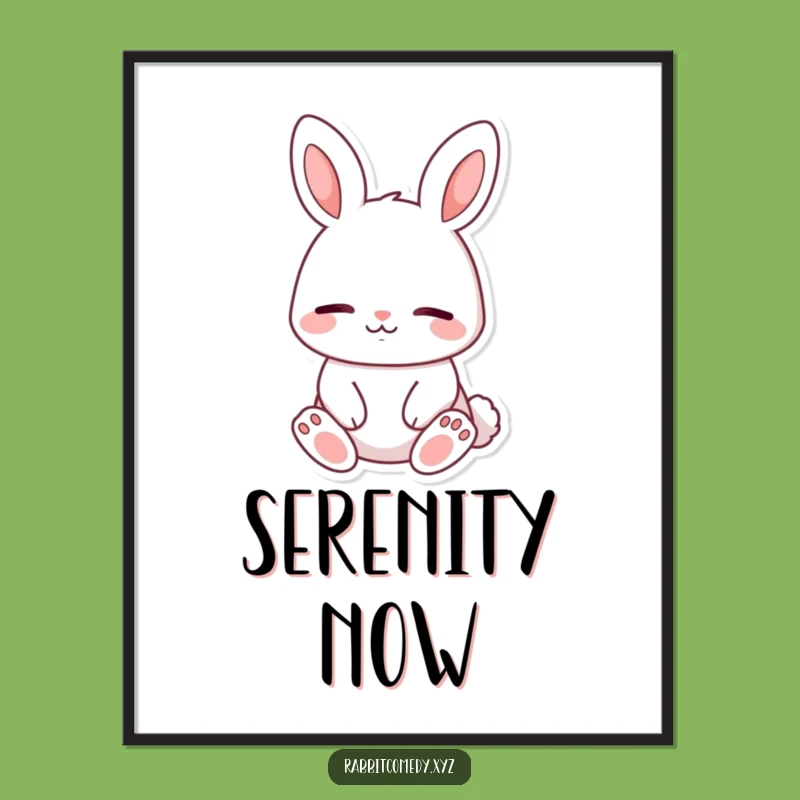 Funny Calm Rabbit Digital Art, Peaceful Smile Print, Instant Humorous Download