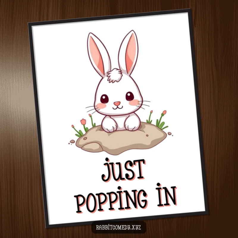 Funny Digital Art Print: Printable art of a cute rabbit peeking out from a hole in the ground.