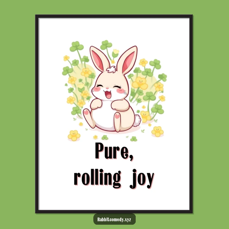 Funny Giggling Rabbit Digital Art: Pure Joy Wall Decor, Happy Humor Print