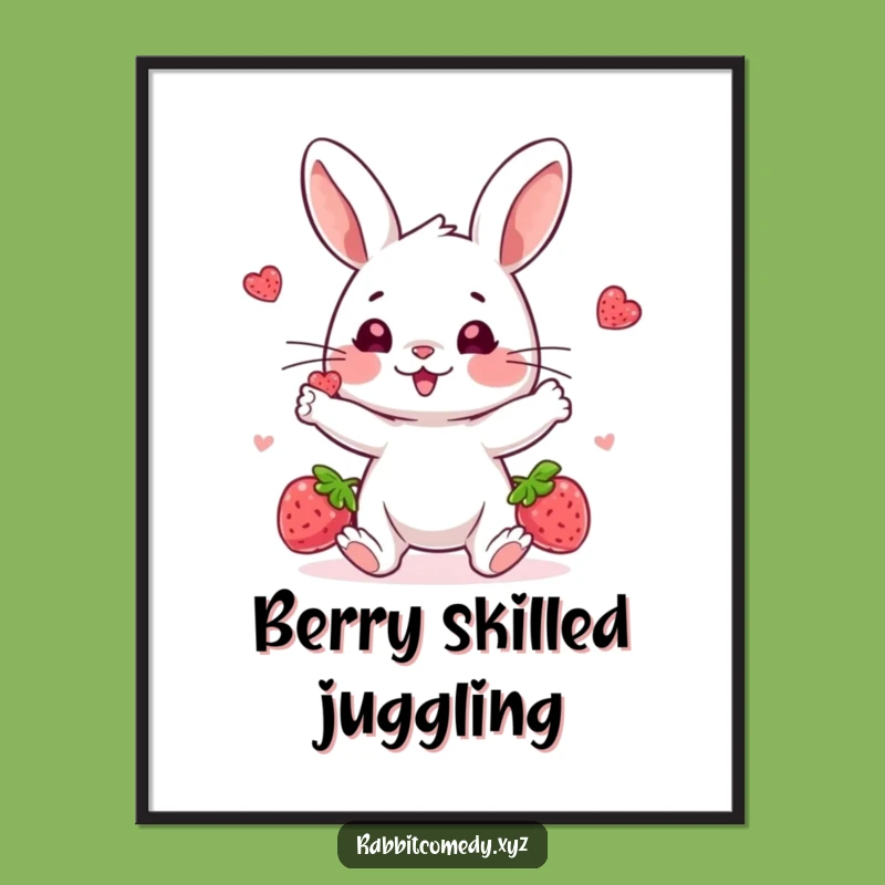Funny Juggling Rabbit Digital Art, Berry Skill Print, Instant Humorous Download