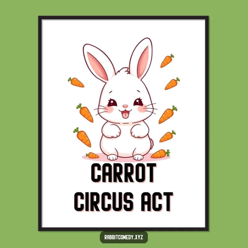 Funny Kawaii Rabbit Carrot Juggling Digital Print: Instant Mischief for Walls
