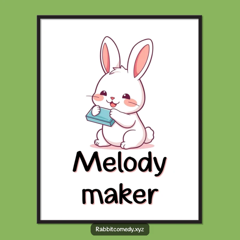 Funny Kawaii Rabbit Harmonica Digital Print: Instant Musical Joy for Your Walls