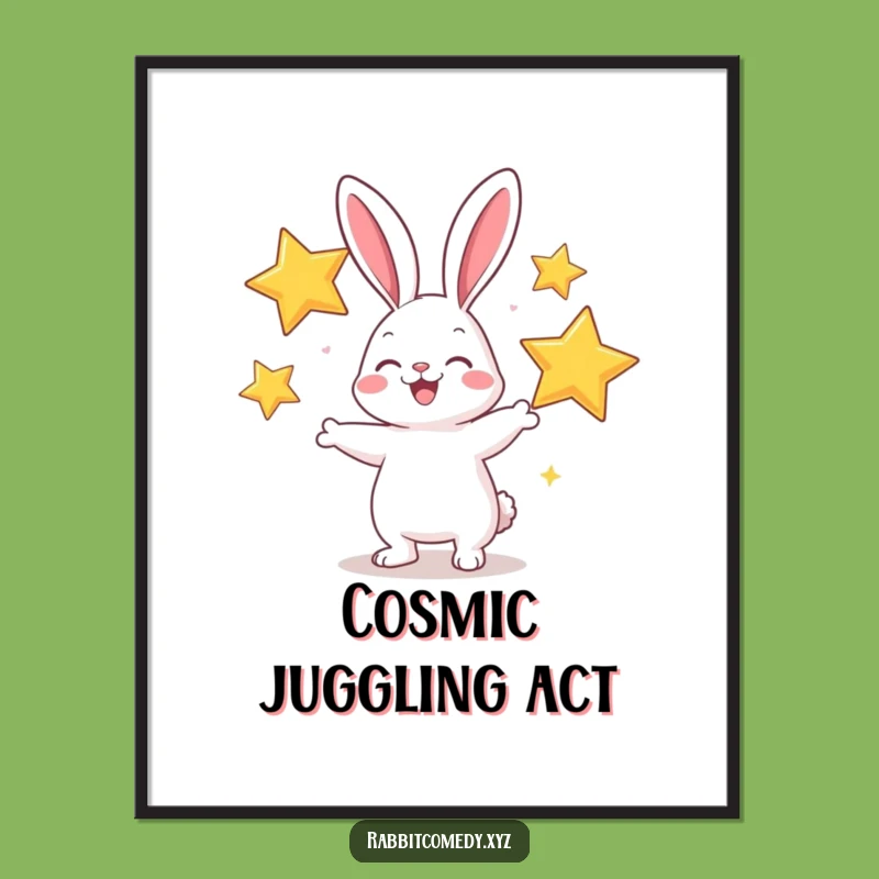 Funny Rabbit Juggling Stars Digital Art: Cheerful Decor
