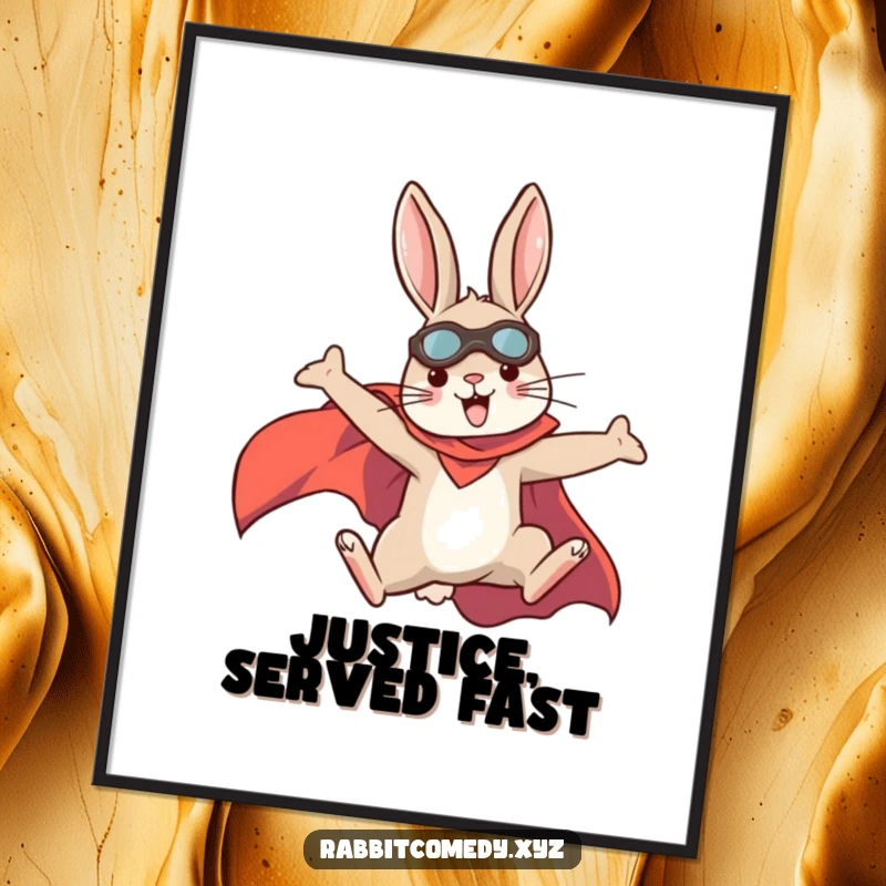 Funny rabbit superhero leaping high, depicted in vibrant digital art, a symbol of courage and fun.