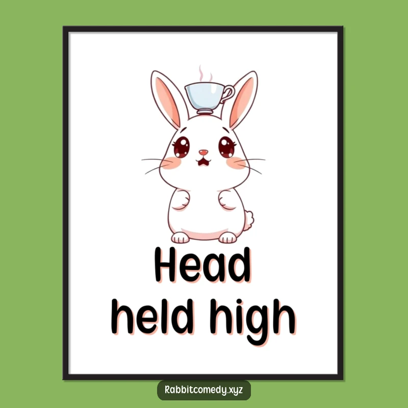 Funny Surprised Rabbit Digital Art, Teacup Balance Print, Instant Humorous Download