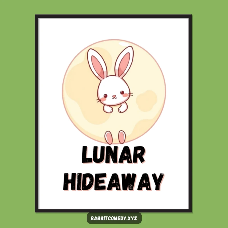 Funny Peeking Rabbit Moon Digital Print - Instant Whimsical Art