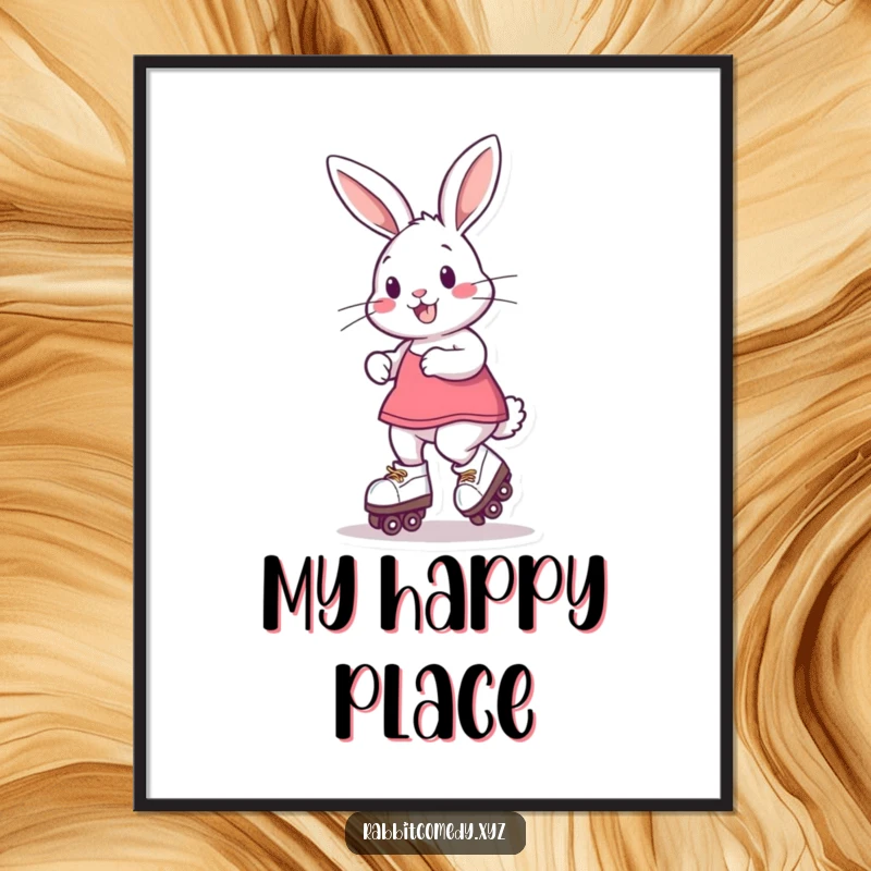 Funny Digital Art Print of a playful rabbit on roller skates, captured mid-spin, bringing dynamic movement and humor to any room.