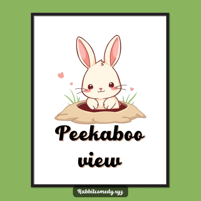 Funny Peeking Rabbit Digital Art: Cute Surprise Wall Decor