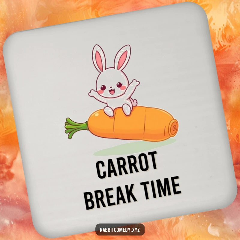 Funny Kawaii Rabbit Coaster: Set of coasters showing a cute rabbit leaping over a giant carrot, adding humor to your table.