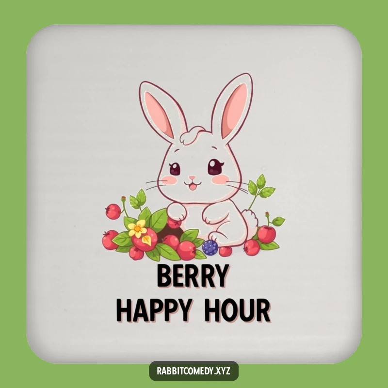 Funny Kawaii Rabbit Berry Patch Coaster: Protect Surfaces with Cute Surprise