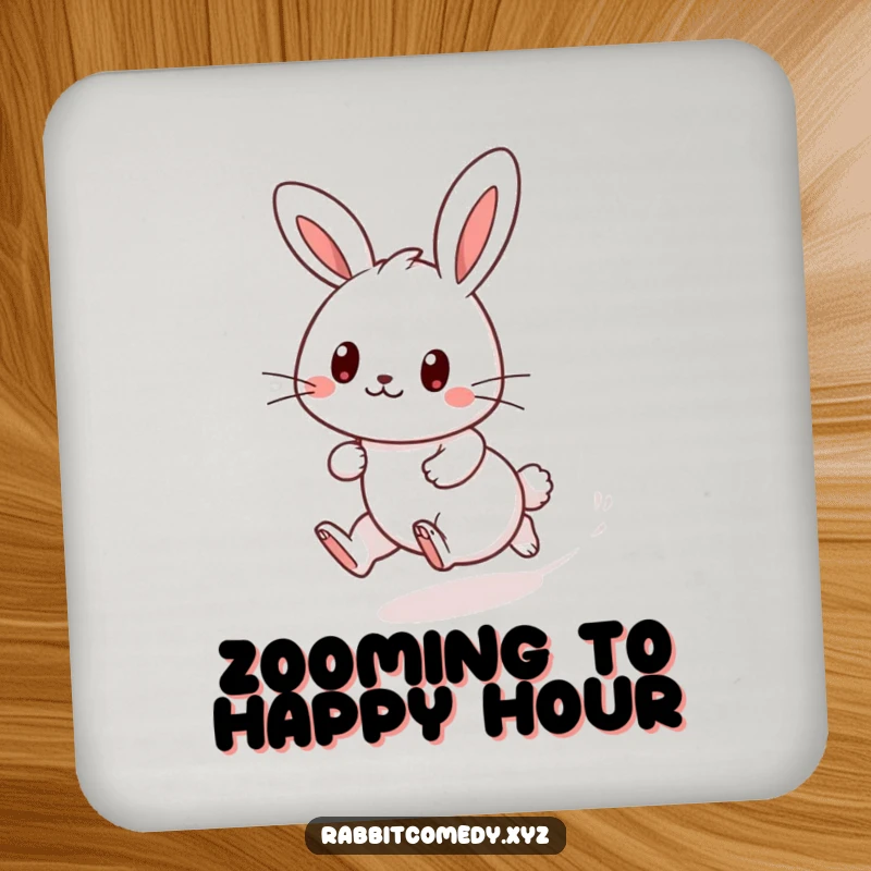 Funny Kawaii rabbit coaster, dashing playfully, leaving a dust trail, a cute design to protect tables and add whimsy.