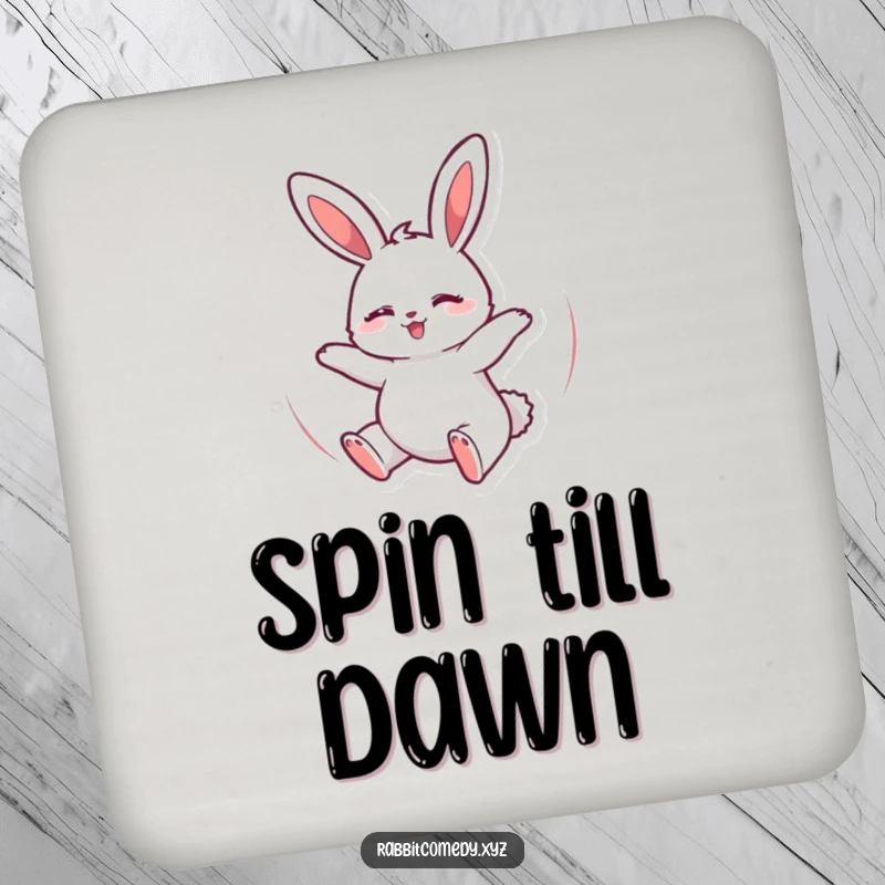 Funny Coaster with a happy spinning rabbit design, adding a humorous and protective element to any table surface.