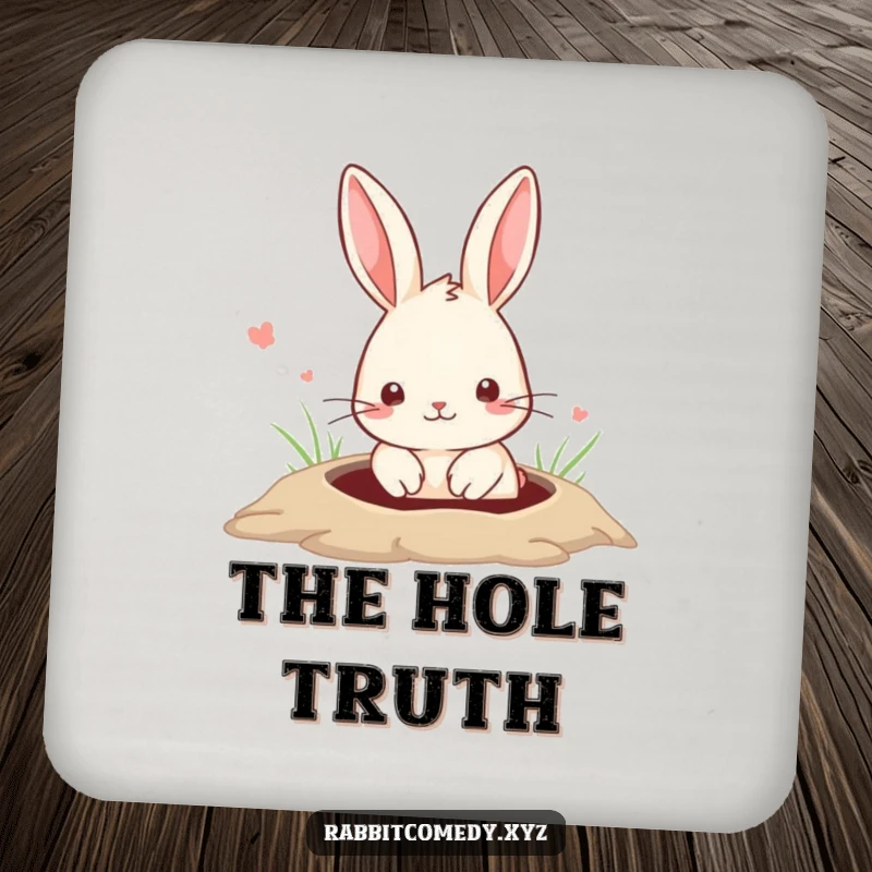 Funny Drink Coaster with a cute rabbit peeking from a hole, offering surface protection with a touch of whimsy.