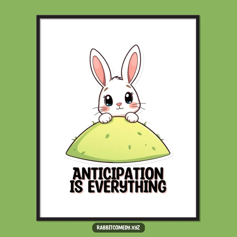 Funny Rabbit Over Hill Poster: Whimsical Anticipation Art for Home Decor