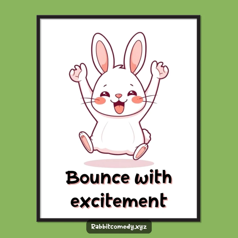 Funny Poster: Kawaii Rabbit's Silly Hop, Energetic Wall Art, Gift Idea
