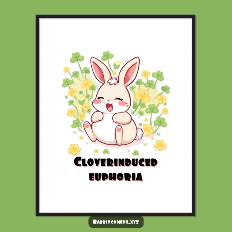 Funny Giggling Rabbit Poster: Pure Joy Art, Happy Clover Decor Gift