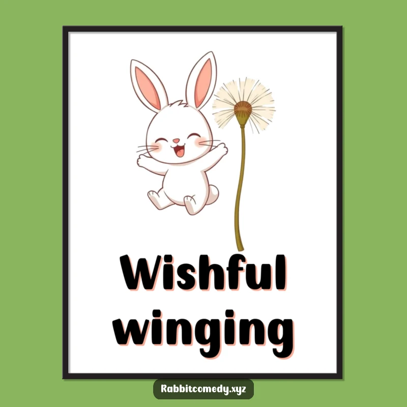 Funny Determined Rabbit Poster - Dandelion Flight Art - Inspiring Wall Decor