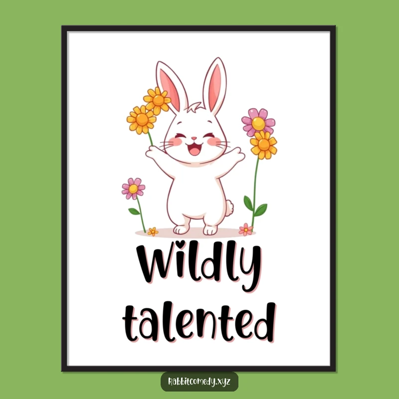 Funny Rabbit Juggling Flowers Poster: Brighten Your Walls with Nature's Joy