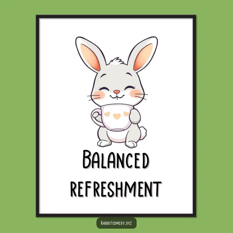 Funny Smiling Rabbit Teacup Poster - Elegant Wall Art & Whimsical Gift