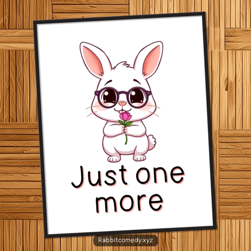 Funny poster featuring a tipsy rabbit character precariously wobbling while holding a single tiny flower, capturing a moment of charming instability.