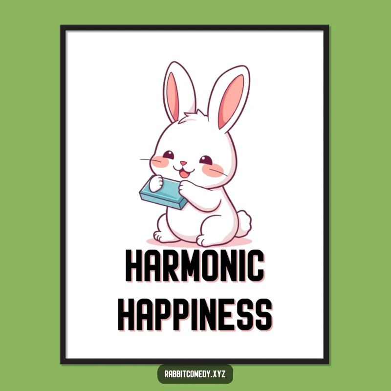 Funny Kawaii Rabbit Harmonica Poster: Whimsical Wall Art for Music Lovers