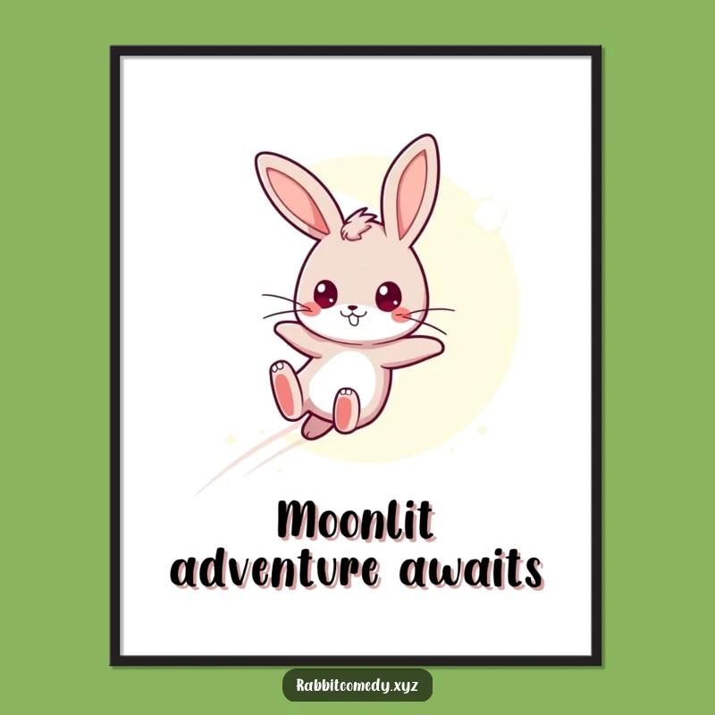Funny Moonbeam Leap Rabbit Poster: Determined Character Art - Humorous Decor Gift!
