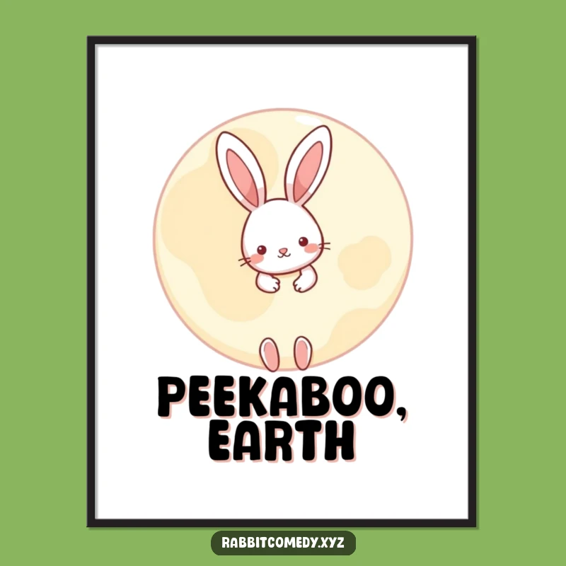 Funny Peeking Rabbit Moon Poster - Whimsical Wall Art & Dreamy Gift