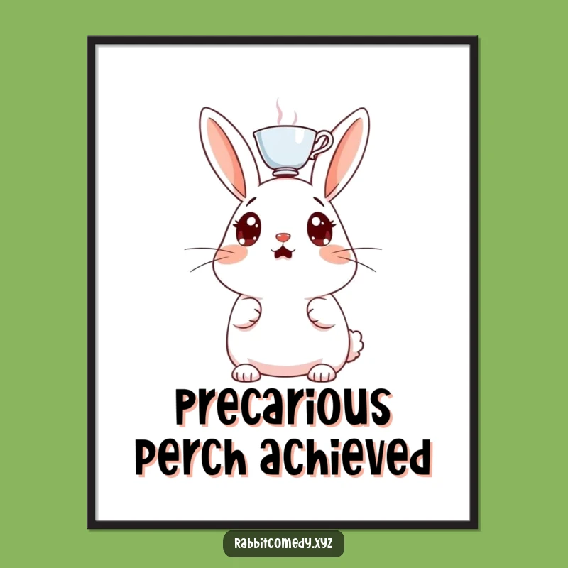 Funny Surprised Rabbit Poster, Teacup Head Art, Whimsical Wall Decor Gift