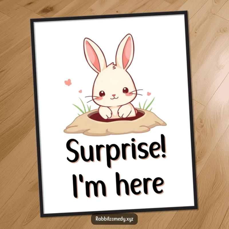 Funny Poster featuring a cute rabbit peeking out from a ground hole, bringing whimsical charm and a touch of humor to wall decor.