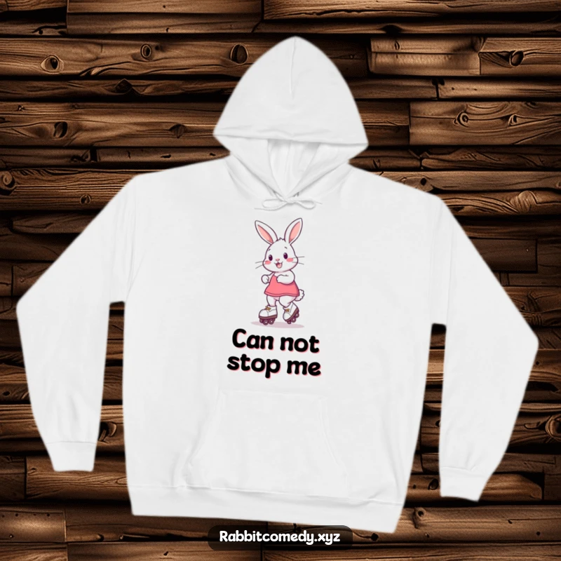 Funny Hoodie with a playful rabbit on roller skates, spinning with glee, offering warmth and a dose of lighthearted fun.