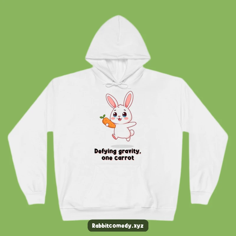 Funny Surprised Rabbit Hoodie - Cozy & Comical Mid-Air Carrot Chase Gift