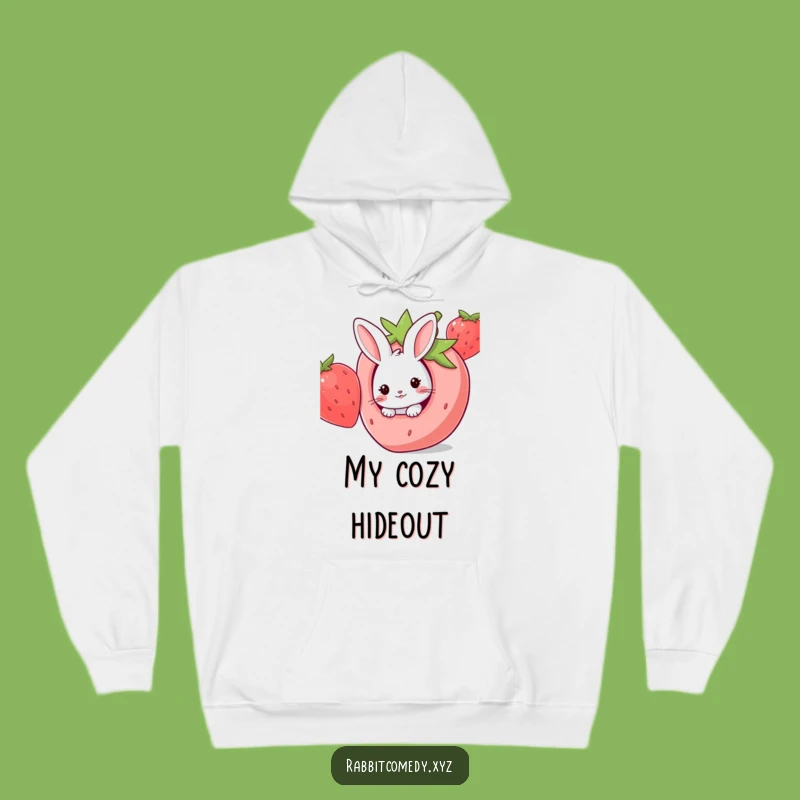 Funny Hoodie: Kawaii Rabbit in Strawberry, Cozy Hideaway, Perfect Gift