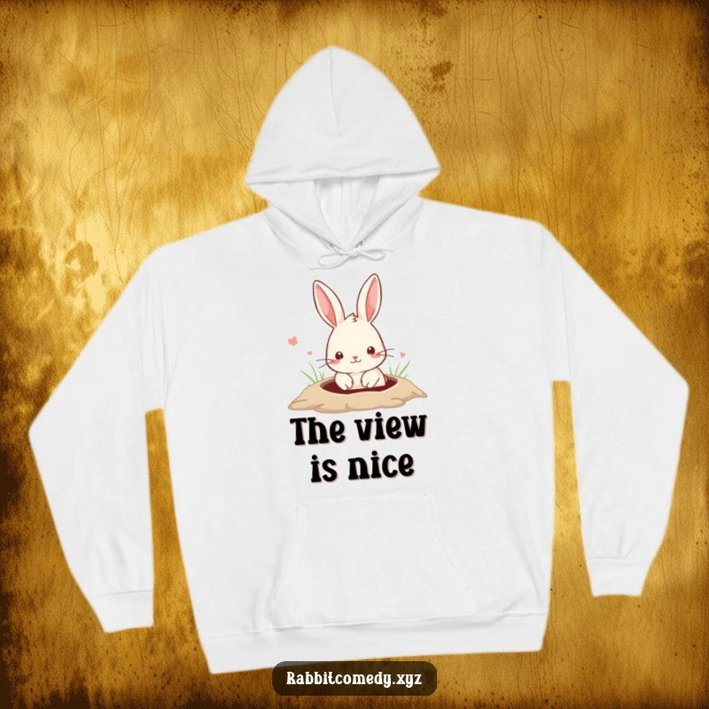 Funny Hoodie featuring a cute rabbit peeking out from a ground hole, offering warmth and a heartwarming dose of humor.