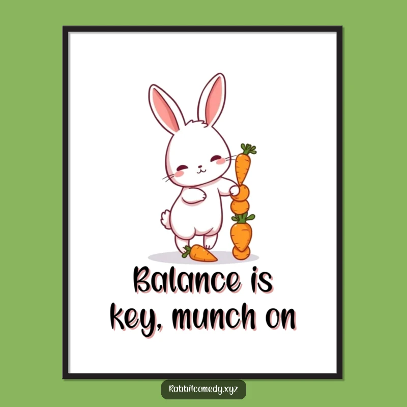 Free Printable Wall Art: Petite Rabbit Balancing Carrots, Funny Downloadable Art for Your Walls!