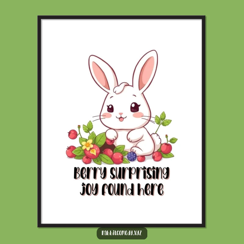 Funny Free Printable Wall Art: Surprised Kawaii Rabbit Berry Discovery
