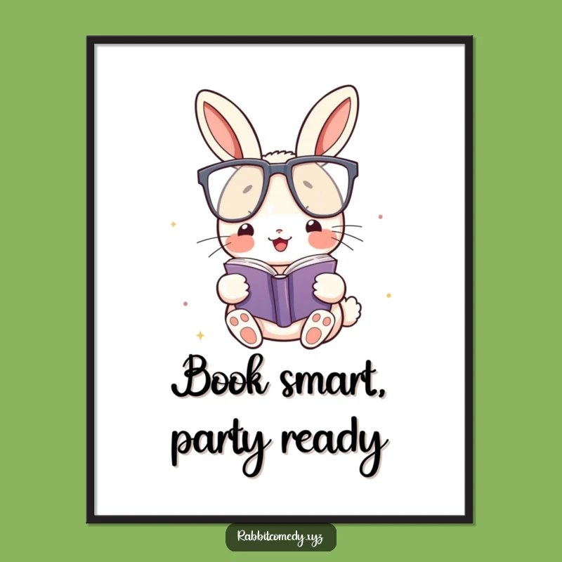 Free Printable Wall Art: Nerdy Rabbit Glasses Book Funny Downloadable Home Decor